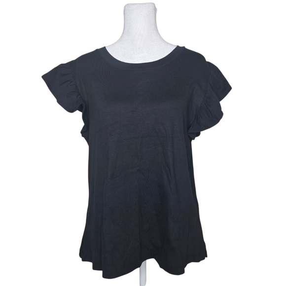 Lands' End Tops - Lands' End Outfitters Ladies' Black Scoop Neck Ruffle Sleeve Blouse Petite Large